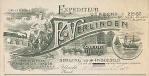 712173 Kop van een nota van F. Verlinden, Expediteur, Verhuizingen, Berging voor Inboedels enz., Achter Sint Pieter 12, ...